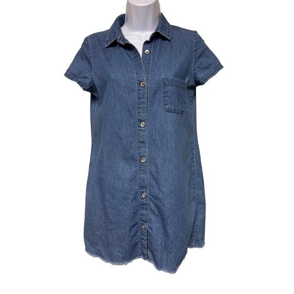 Zara Trafaluc Short Sleeve Denim Dress Button Front Closure  Women's Size Medium - Picture 1 of 7